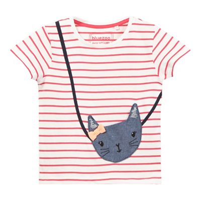 Girls' pink stripe kitten applique t-shirt